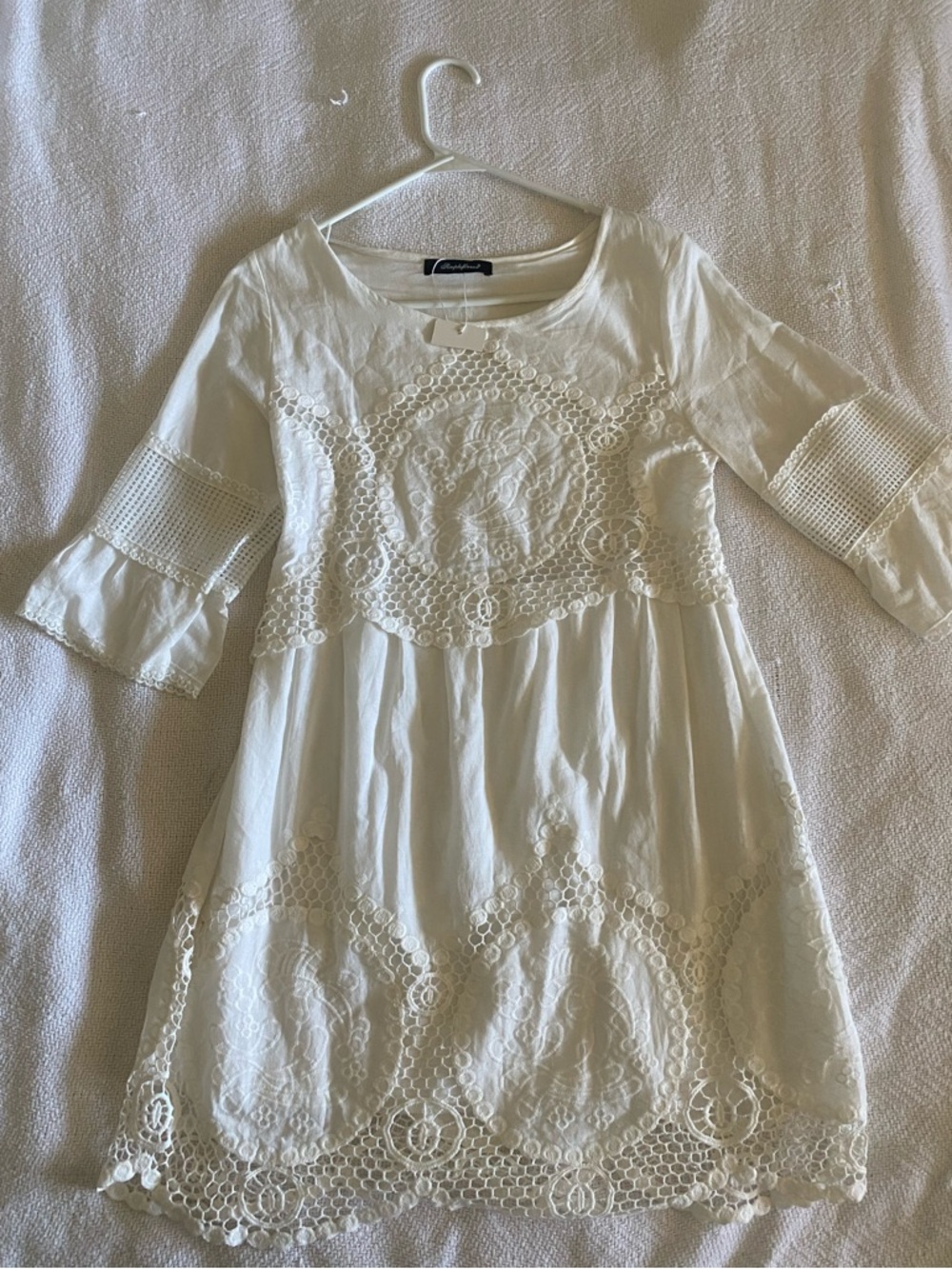This Can Be a long shirt or a White Mini Crochet-Detail Dress! Med size gown